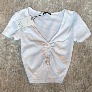 NWT Zara Short Sleeve White Gathered Top